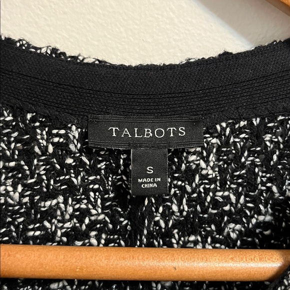 Talbots long cardigan sweater jacket textured knit black white chunky stretchy S - Picture 13 of 14